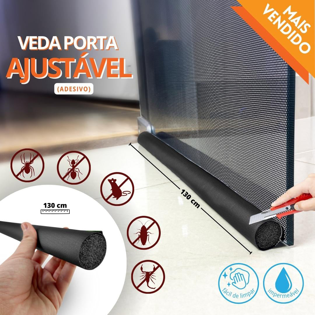 Veda Porta Adesivo Rodo de Porta Impermeável Ajustável 130 cm Preto