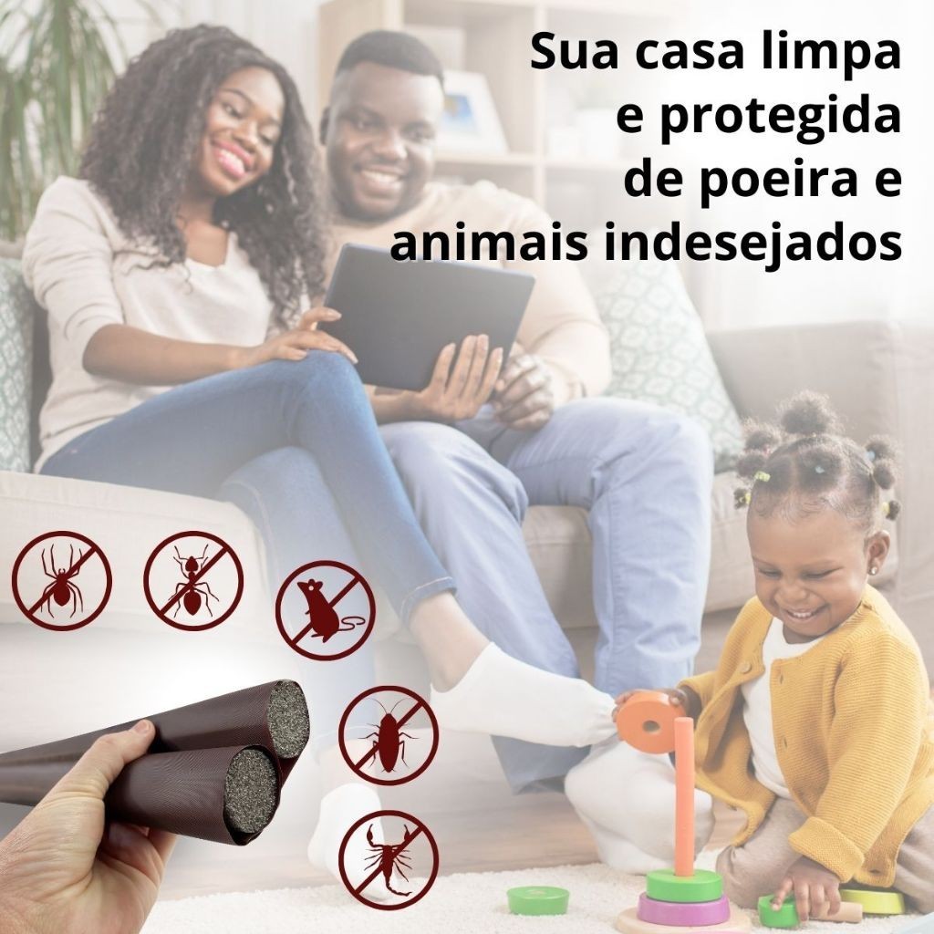 Kit 3 Unidades Veda Porta Protetor Rolinho Impermeável Ajustável 90 cm