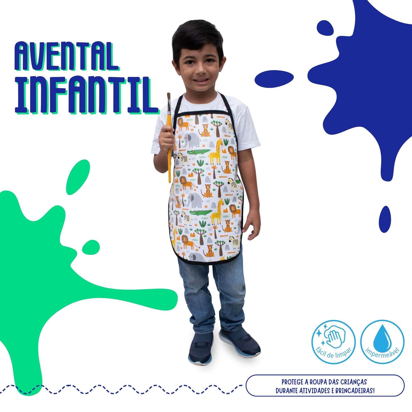 Avental infantil Impermeável Escolar para Pintura e Atividades