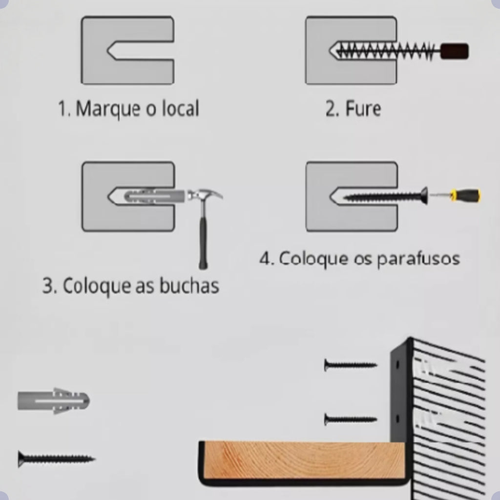 Mão Francesa Invertida Kit 2 Unidades de 20 CM - Acompanha Buchas e Parafusos
