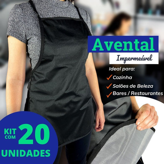 Kit 20 Unidades Avental de Cozinha e Lavanderia Impermeável Preto Liso Uniforme