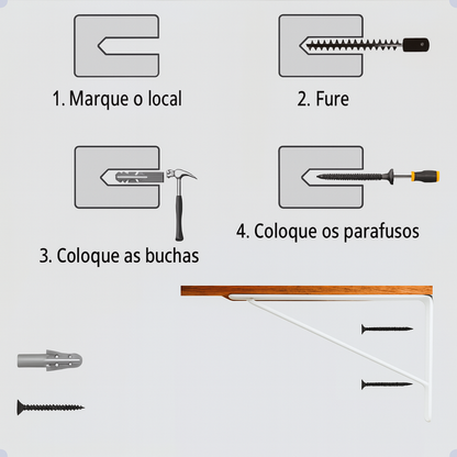 Mão Francesa Invertida Kit 2 Unid de 20 CM - Acompanha Buchas e Parafusos - Branco