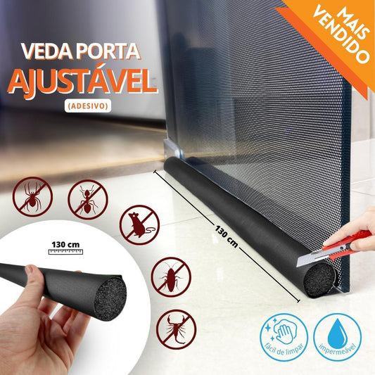 Veda Porta Adesivo Rodo de Porta Impermeável Ajustável 130 cm Preto