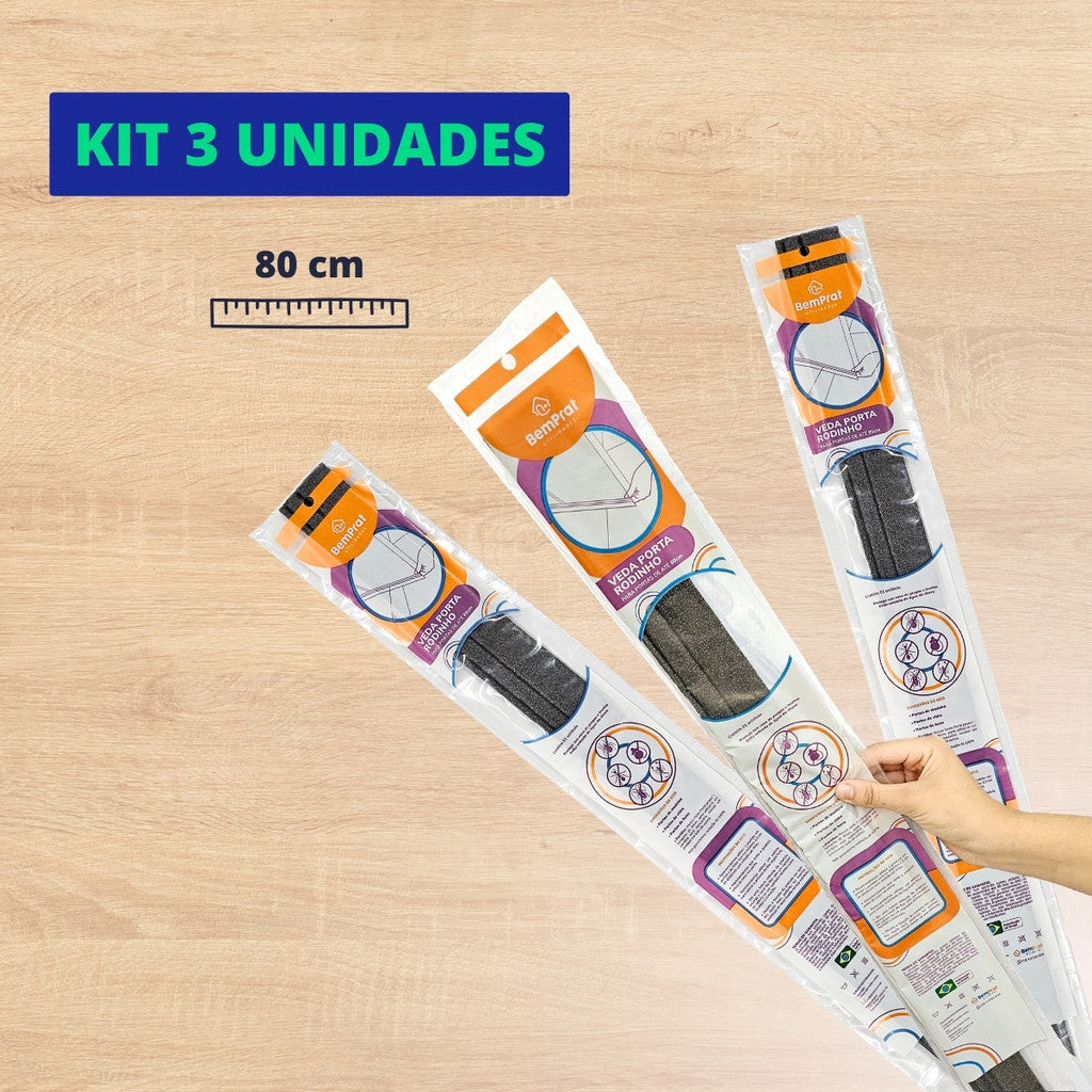 Kit com 3 unidades Protetor contra insetos veda porta rodinho adesivo 80 cm