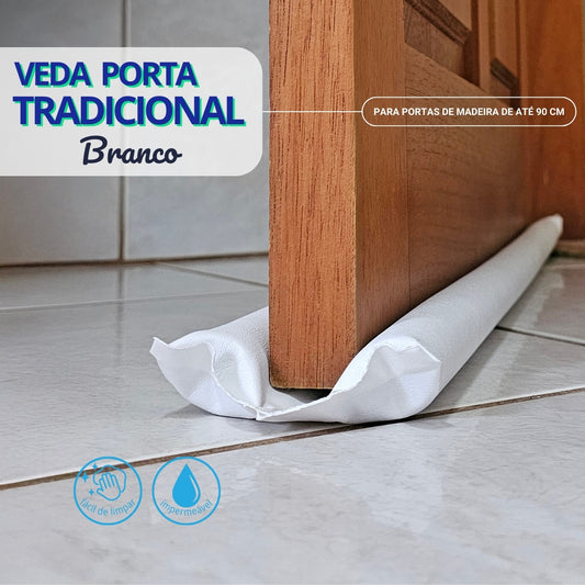 Protetor Rolinho Veda Porta Tradicional Impermeável Branco Ideal Portas Tradicional Madeira até 90cm
