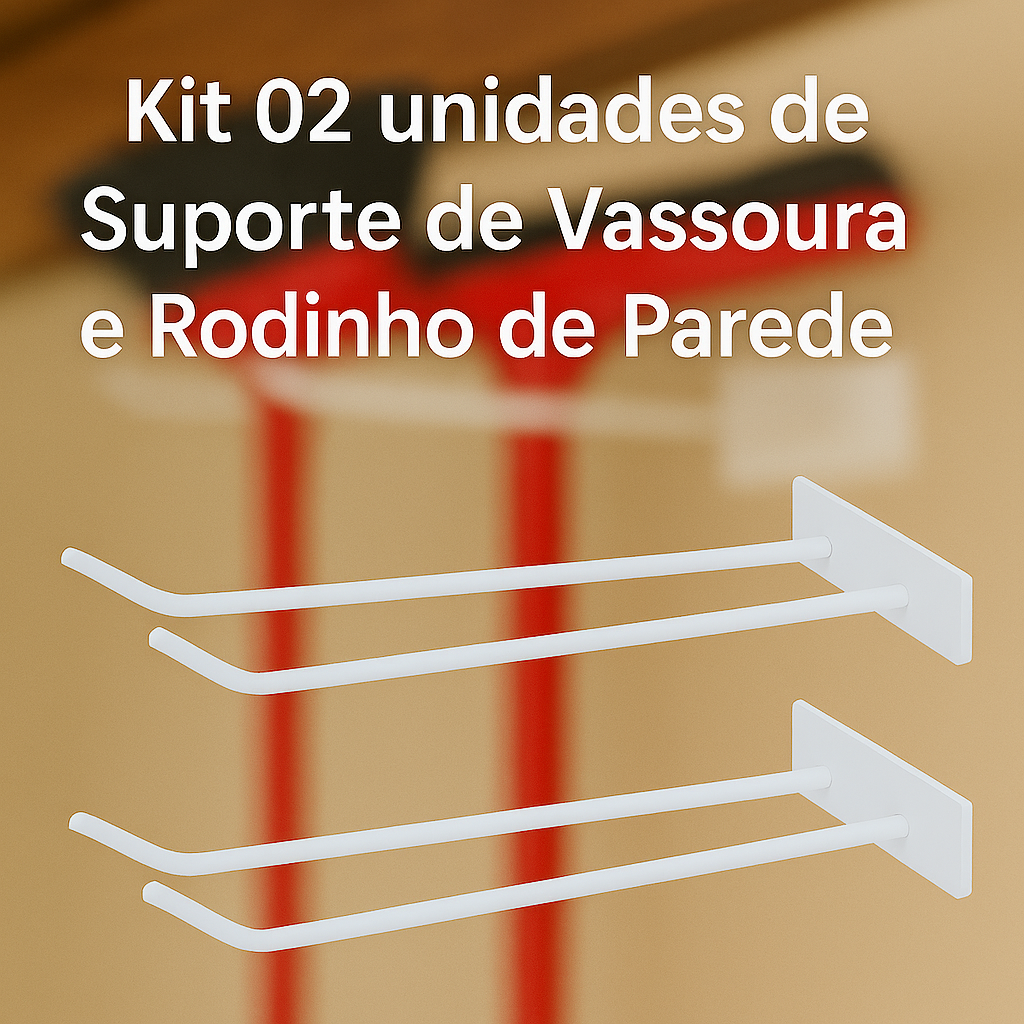 Kit 02 Suporte de Vassoura|Rodinho de parede de ferro-Branco