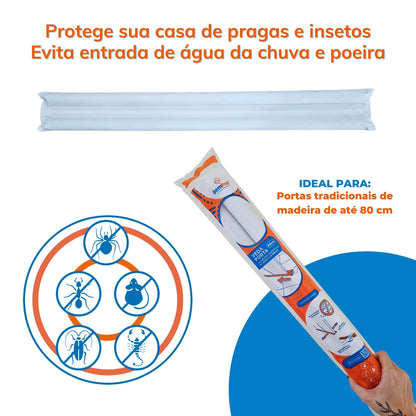 Protetor Rolinho Veda Porta Tradicional Impermeável Branco Ideal Portas Tradicional Madeira até 80cm