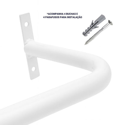 Arara de Parede para Closet ou Loja Kit 6un - 1m/Aço Carbono Reforçado - Branco