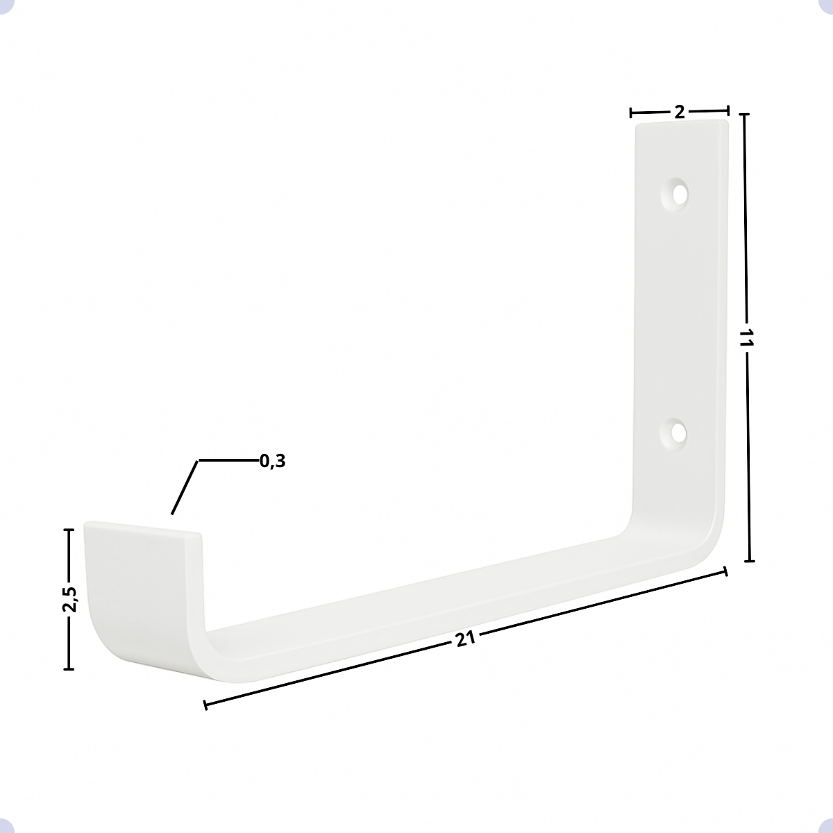 Mão Francesa Invertida Kit 8 Unid de 20 CM - Acompanha Buchas e Parafusos - Branco