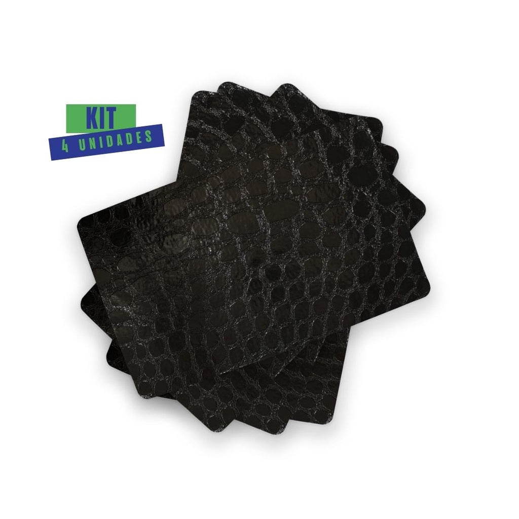 Jogo Americano Impermeável 4 Peças em Corino Limpa Fácil Preto