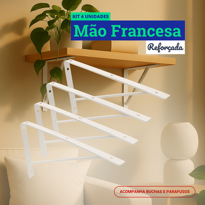 Mão Francesa Kit 4 Unidades 30 CM - Acompanha Buchas e Parafusos - Branco