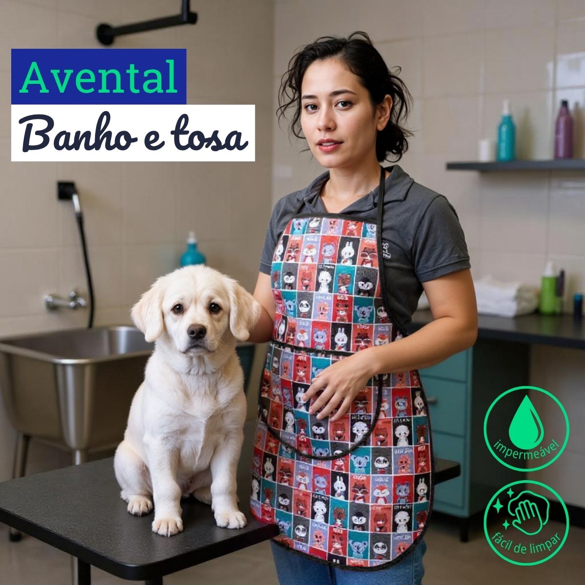 Avental Banho e Tosa Pet Shop Impermeável A Prova De Água Com Bolso