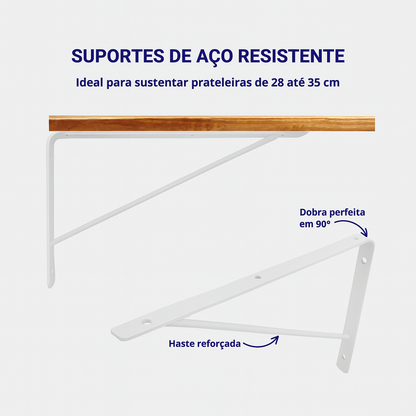 Mão Francesa Kit 8 Unidades 30 CM - Acompanha Buchas e Parafusos - Branco