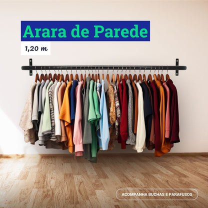 Arara de Parede para Closet ou Loja - 1,2m em Aço Carbono Reforçado