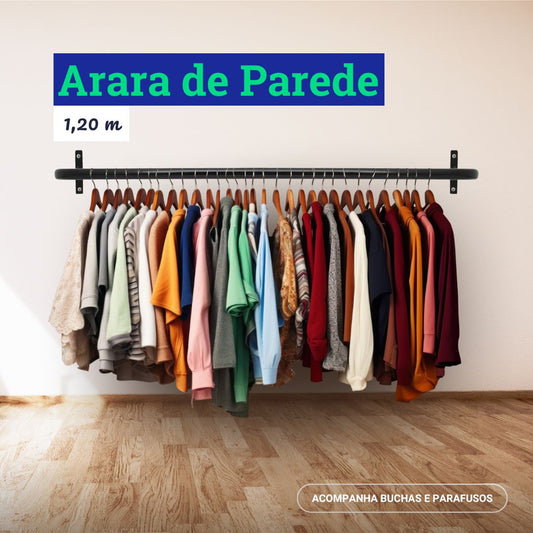 Arara de Parede para Closet ou Loja - 1,2m em Aço Carbono Reforçado