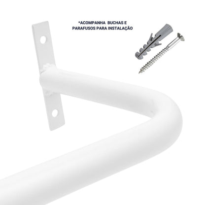 Arara de Parede para Closet ou Loja - 1 m em Aço Carbono Reforçado Branca