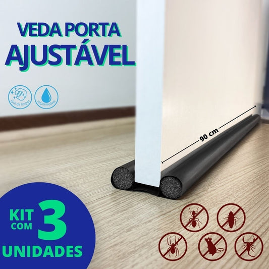 Kit 3 Unidades Veda Porta Protetor Rolinho Impermeável Ajustável 90 cm