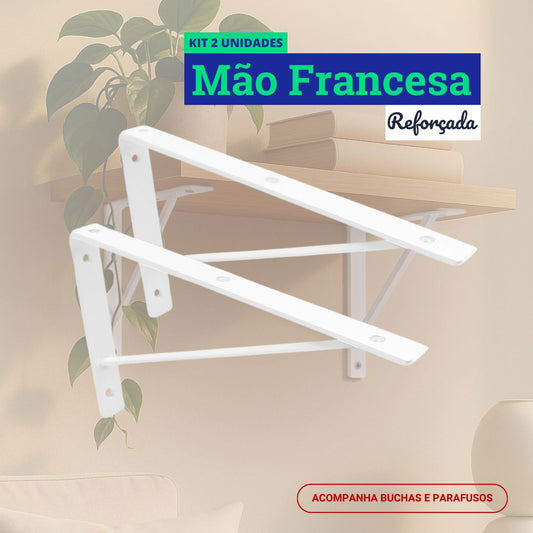 Mão Francesa Kit 2 Unidades 30 CM - Acompanha Buchas e Parafusos - Branco
