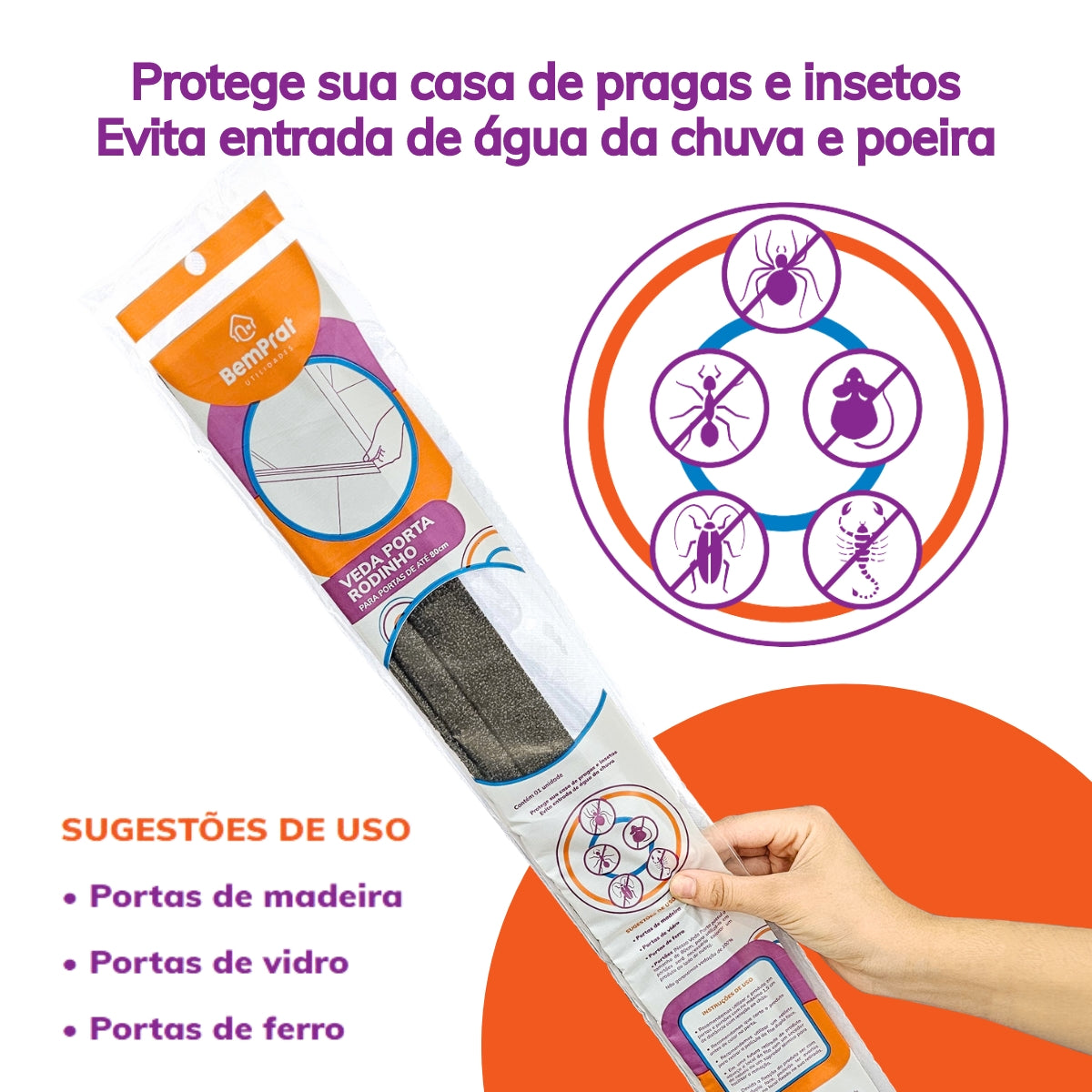 Protetor contra insetos veda porta rodinho adesivo 80 cm