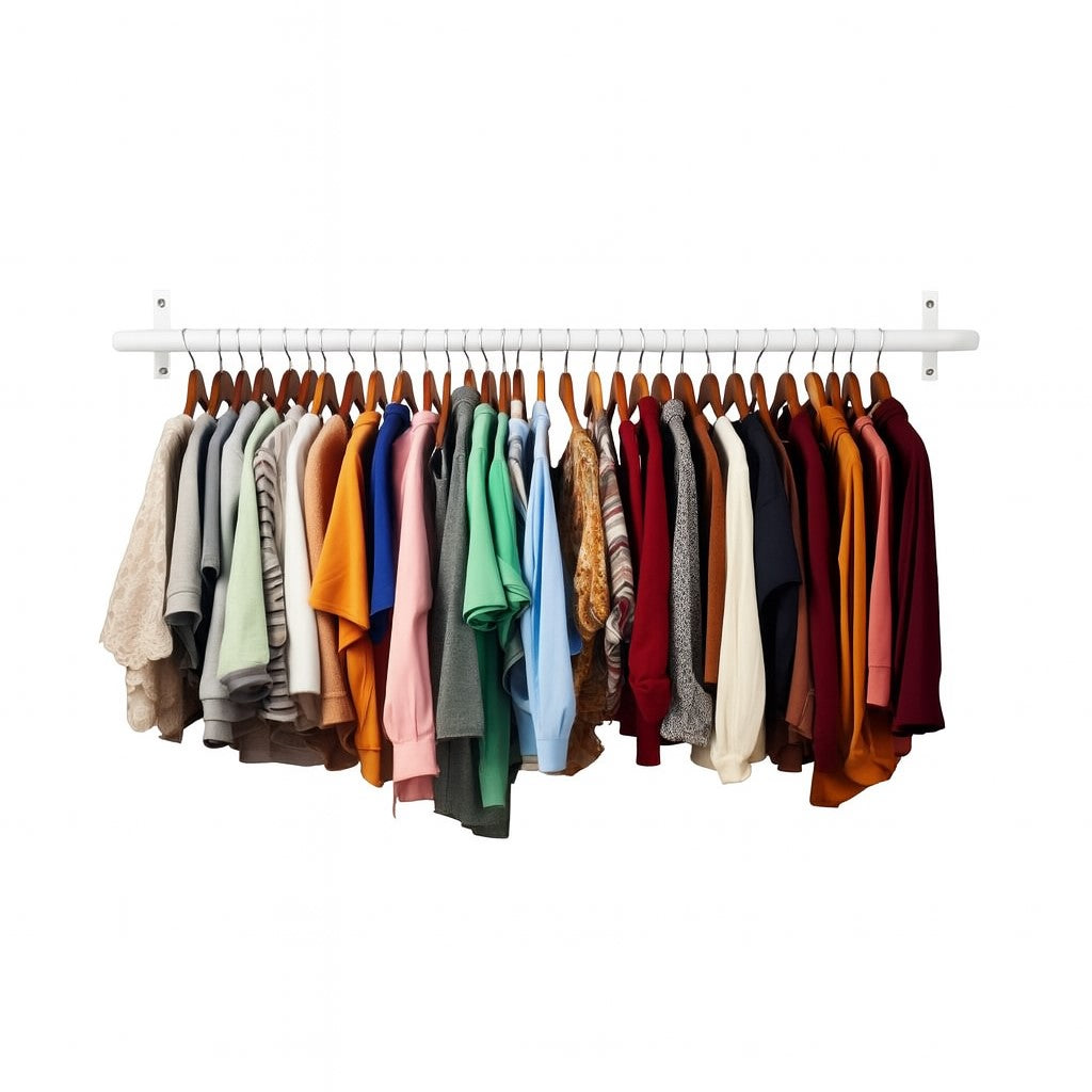 Arara de Parede para Closet ou Loja Kit 6un - 1,2m/Aço Carbono Reforçado - Branco