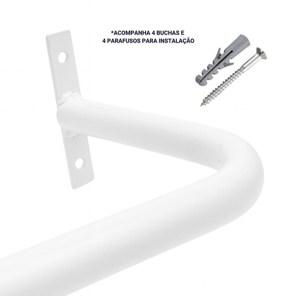 Arara de Parede para Closet ou Loja Kit 2un - 1m/Aço Carbono Reforçado - Branco