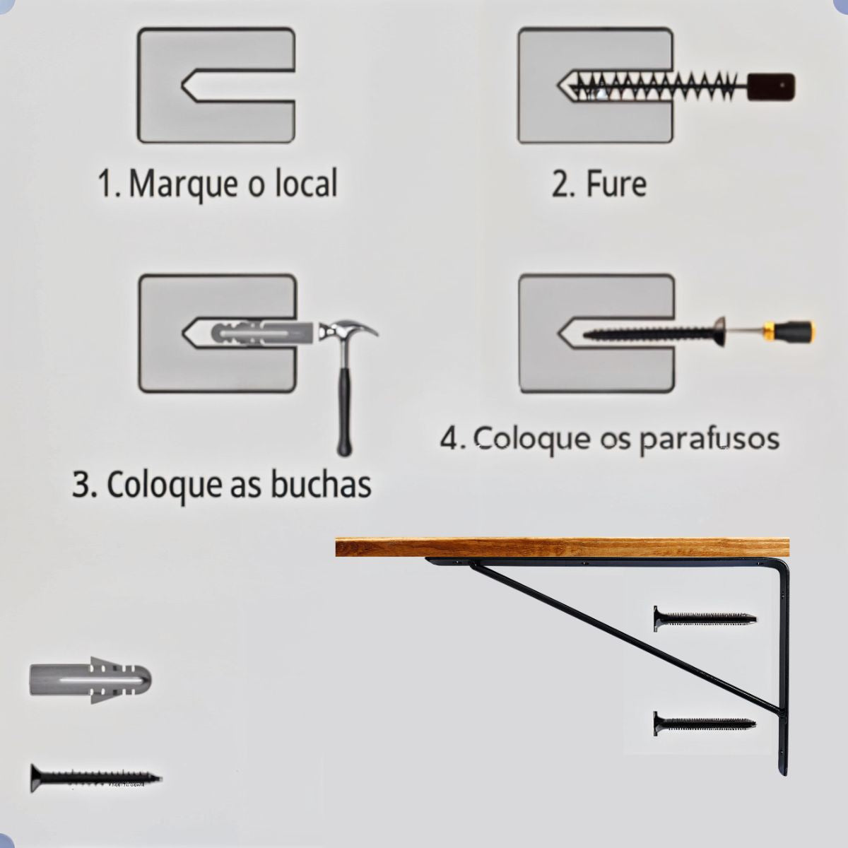 Mão Francesa Kit 2 Unidades 30 CM - Acompanha Buchas e Parafusos