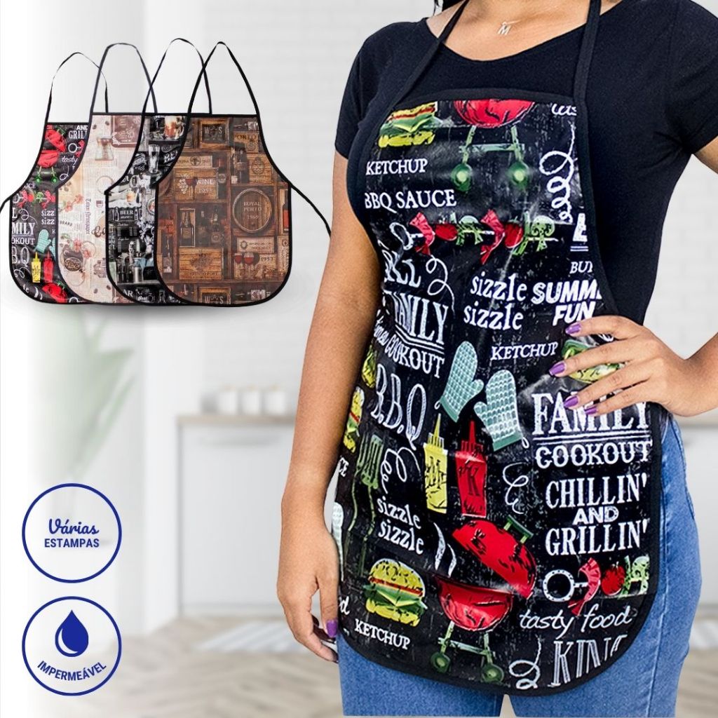 Avental de Cozinha Lavanderia Estampado Impermeável