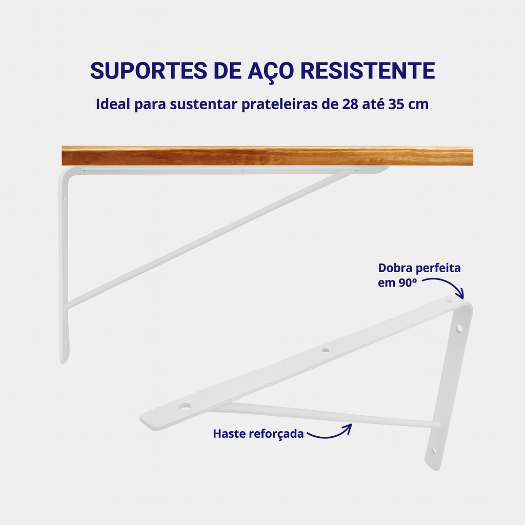 Mão Francesa Kit 2 Unidades 30 CM - Acompanha Buchas e Parafusos - Branco