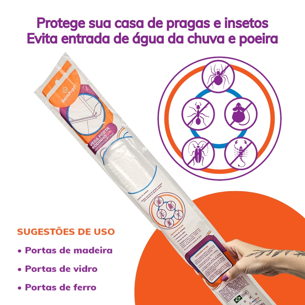 Protetor contra insetos veda porta rodinho adesivo 80 cm - Branco