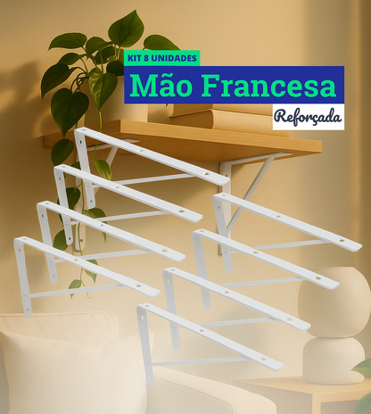 Mão Francesa Kit 8 Unidades 30 CM - Acompanha Buchas e Parafusos - Branco