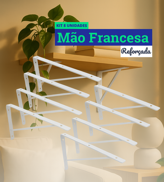Mão Francesa Kit 8 Unidades 30 CM - Acompanha Buchas e Parafusos - Branco