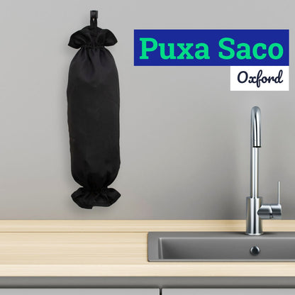 Puxa Saco Cozinha Lavanderia Tecido Oxford Dispenser Organizador de Sacolas Preto