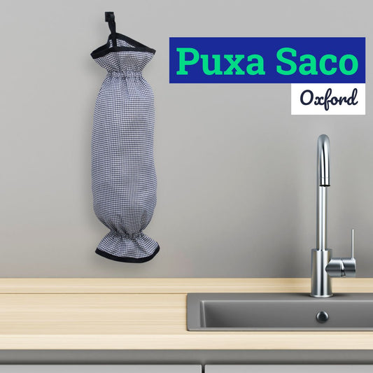Puxa Saco Cozinha Lavanderia Tecido Oxford Dispenser Organizador de Sacolas Xadrez
